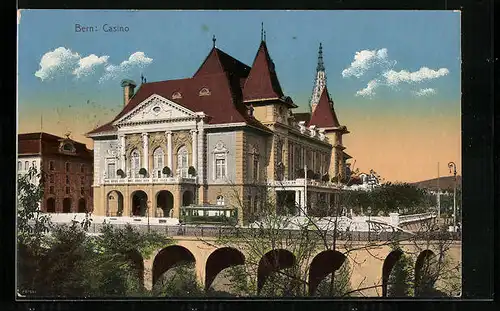 AK Bern, Strasse am Casino, Strassenbahn