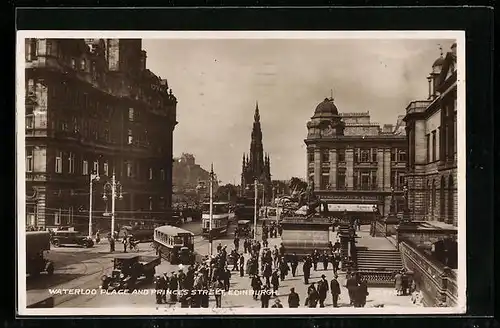 AK Edinburgh, Waterloo Place and Princes Street, Strassenbahn