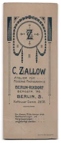Fotografie C. Zallow, Berlin-Rixdorf, Bergstr. 140, Junge im Matrosenanzug