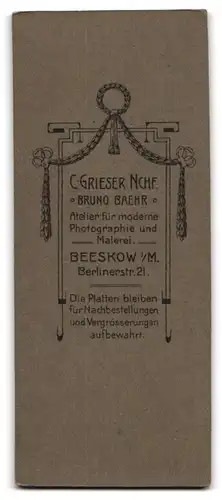 Fotografie C. Grieser Nchf., Beeskow i. M., Berlinerstr. 21, Junger Herr im Anzug mit Krawatte