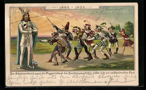 Lithographie Der Schutzverband gegen die Begehrlichkeit der Handlungsgehilfen rüstet sich zur entscheidenden That