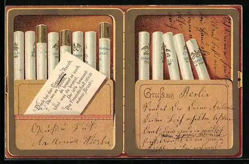 Lithographie Zigaretten nebeneinander im Etui