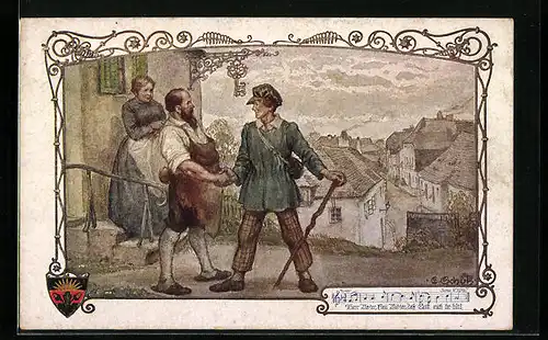 AK Deutscher Schulverein Nr. 902: Junger Mann verabschiedet sich von Eltern