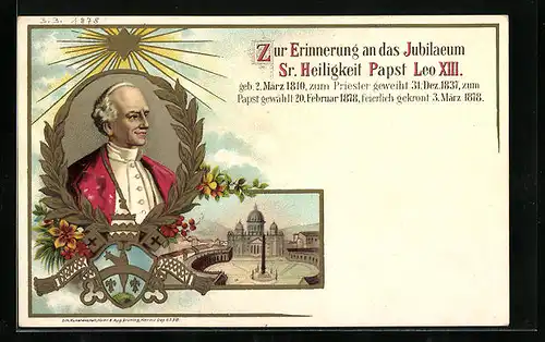 Lithographie Zur Erinnerung an das Jubiläum Sr. Heiligkeit Papst Leo XIII.