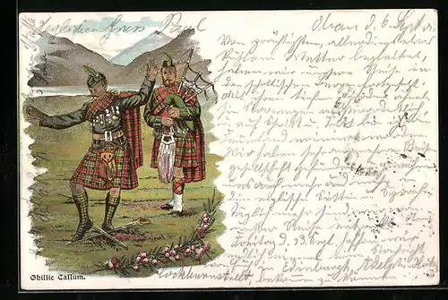 Lithographie Schotten beim Volkstanz