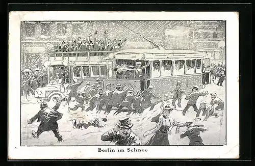 AK Berliner Strassenbahn im Schnee