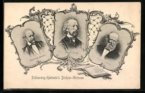 AK Dichter Friedrich Hebbel, Klaus Groth und Theodor Storm