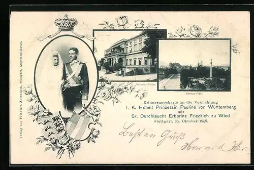 AK Vermählung Prinzessin Pauline von Württemberg mit Erbprinz Friedrich zu Wied