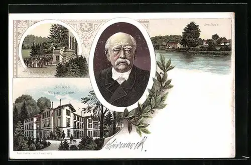 Lithographie Bismarck, Schloss Friedrichsruh, Terrasse