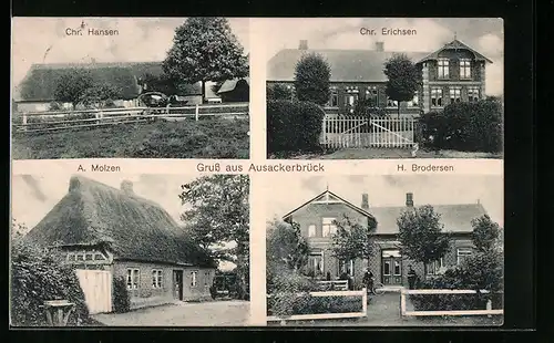 AK Ausackerbrück, Häuser Chr. Hansen, Chr. Erichsen, A. Molzen, H. Brodersen