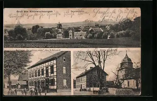 AK Kleinwechsungen, Totalansicht, Gasthaus Zur grünen Linde, Kirche und Schule