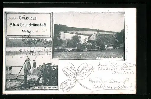AK Drüsen, Gatwirtschaft von Riess, Fischer Riess bei der Arbeit