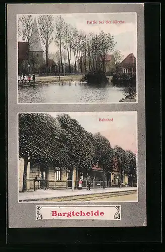 AK Bargteheide, Ansicht vom Bahnhof, Partie bei der Kirche