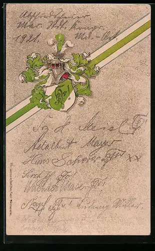 Präge-AK Studentenwappen in grün-weiss