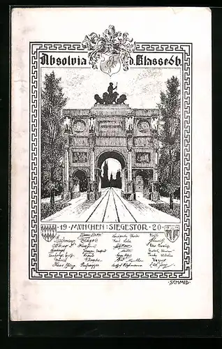 Künstler-AK München, Absolvia d. Klasse 6b 1920, Siegestor