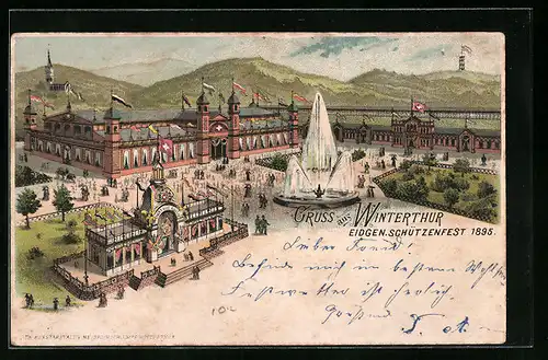 Lithographie Winterthur, Eidgenössisches Schützenfest 1895, Festgelände