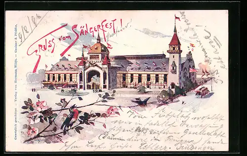 Künstler-AK Stuttgart, Sängerfest, Totalansicht der Festhalle