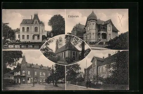 AK Eddelak, Strassenpartie, Strassenpartien mit Villen, Kirche