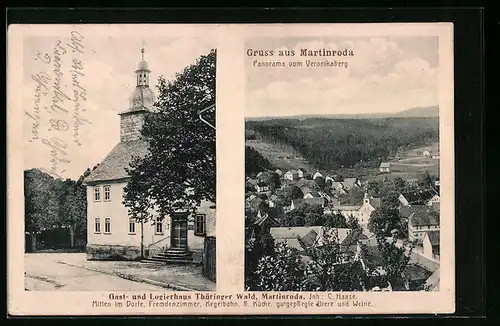 AK Martinroda, Panorama vom Veronikaberg, Gast- und Logierhaus Thüringer Wald