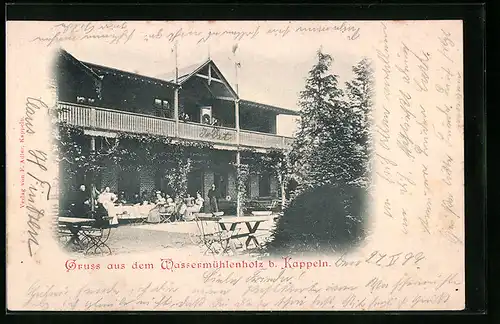 AK Kappeln, Gasthaus Wassermühlenholz mit Gästen