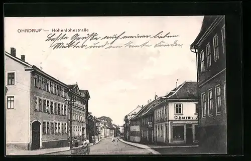 AK Ohrdruf, Hohenlohestrasse mit Cigarrengeschäft