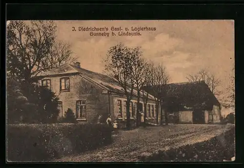 AK Gunneby bei Lindaunis, Diedrichsens Gast- und Logierhaus mit Nebengebäude