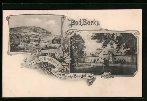 AK Bad Berka, Festpostkarte zur Erinnerung an das 100 jährige Badejubiläum, Kurbad, Ortspartie