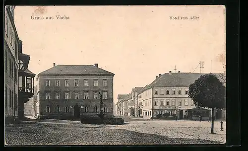 AK Vacha, Strassenpartie mit Hotel zum Adler und Brunnen