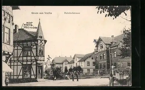 AK Vacha, Bahnhofstrasse mit Cafe und Kaiserlichem Postamt