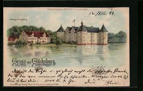 Lithographie Glücksburg, Schloss Glücksburg, Halt gegen das Licht