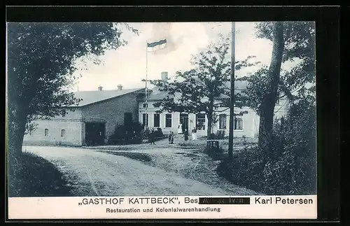 AK Uelsby, Kolonialwarenhandlung und Gasthof Kattbeck von Karl Petersen