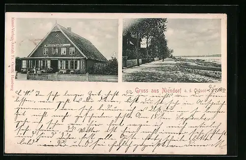 AK Niendorf a. d. Ostsee, Gasthaus Meyers Garten und Strandpartie