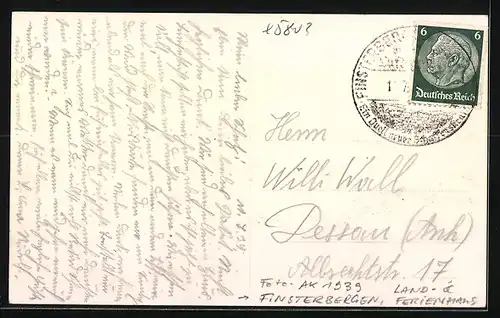 Foto-AK Finsterbergen, Land- & Ferienhaus 1939