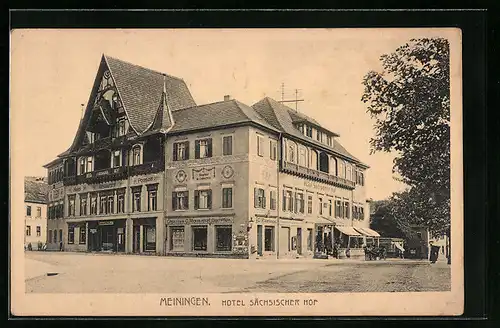 AK Meiningen, Hotel Sächischer Hof mit Strassenpartie