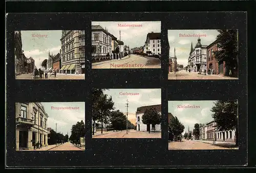 AK Neumünster, Marienstrasse, Bahnhofstrasse, Kleinflecken