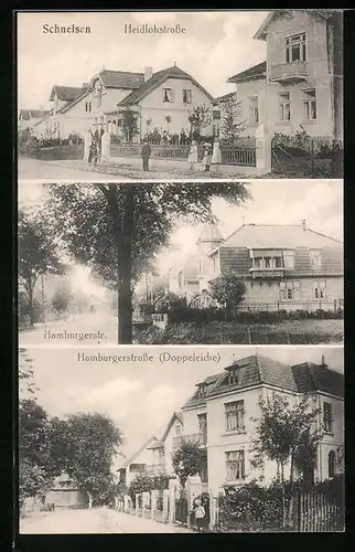 AK Schnelsen, Häuser in der Heidlohstrasse, Hamburgerstrasse mit Doppeleiche
