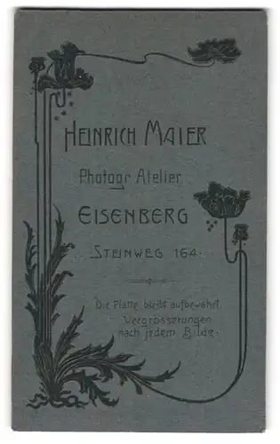 Fotografie Heinrich Maier, Eisenberg, Steinweg 164, blühende Mohnblume, Rückseitig Damen-Portrait