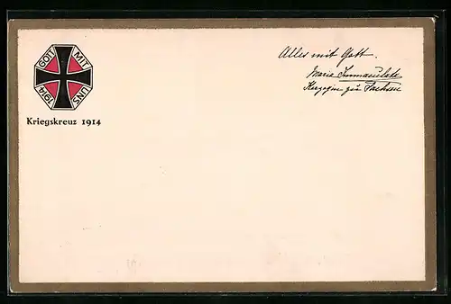 AK Kriegskreuz 1914, Gott mit Uns