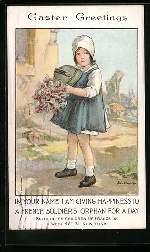 AK Easter Greetings, In your name I am giving happiness to a french soldier`s orphan for a day