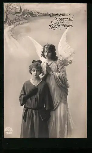 AK Glückwunsch zur Konfirmation, Betender Schutzengel