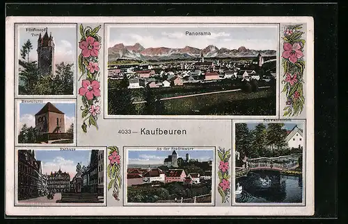 AK Kaufbeuren, Panorama, An der Stadtmauer, Hexenturm