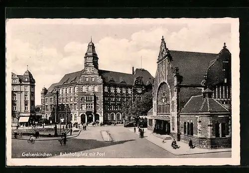 AK Gelsenkirchen, Bahnhofsplatz mit Post