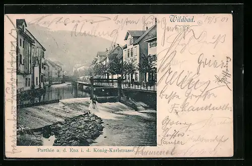 AK Wildbad, Partie an der Enz in der König-Karlstrasse