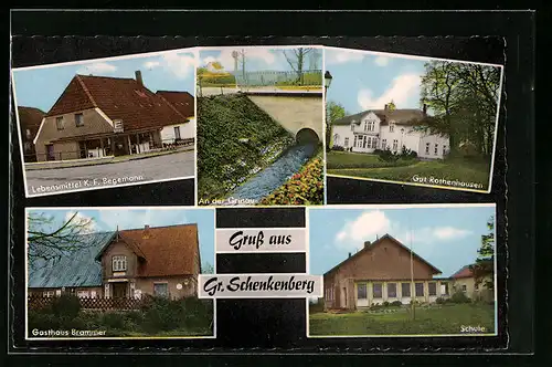 AK Gr. Schenkenberg, Lebensmittel Begemann, Gasthaus Brammer, Gut Rothenhausen