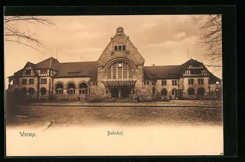 AK Worms, Bahnhof, Strassenansicht