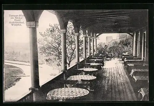 AK Wimpfen, Hotel Mathildenbad, Terrasse mit Neckarblick