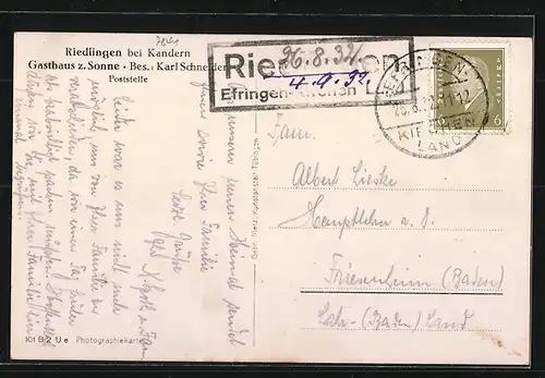 AK Riedlingen bei Kandern, Ortsansicht mit Fernblick