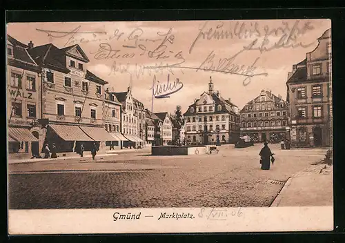 AK Gmünd, Marktplatz mit Brunnen
