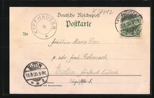 Lithographie Kyffhäuser, Denkmal und Ruine auf dem Kyffhäuser