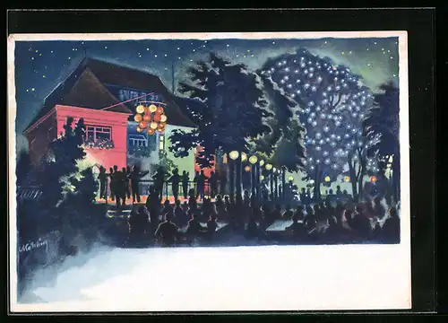 Künstler-AK Meissen, HO-Gasthaus Gebhardts Weinschank